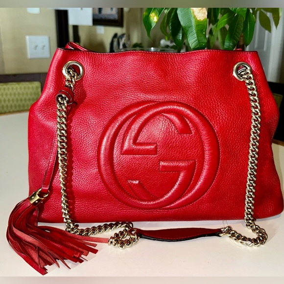 Authentic Gucci Soho Red Leather Chain Shoulder Bag - Picture 1 of 10